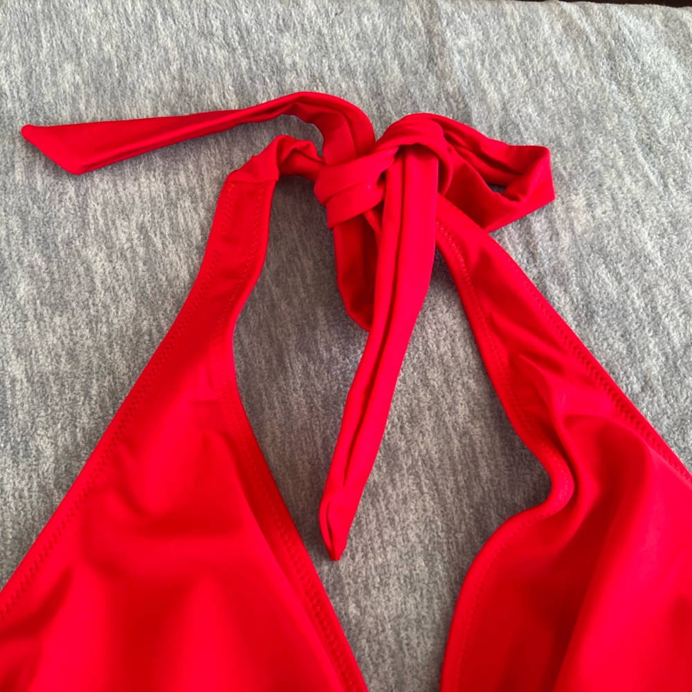 Swimsuit 1 piece red women S ruched halter tie pin up style swimwear summer new - Picture 4 of 7